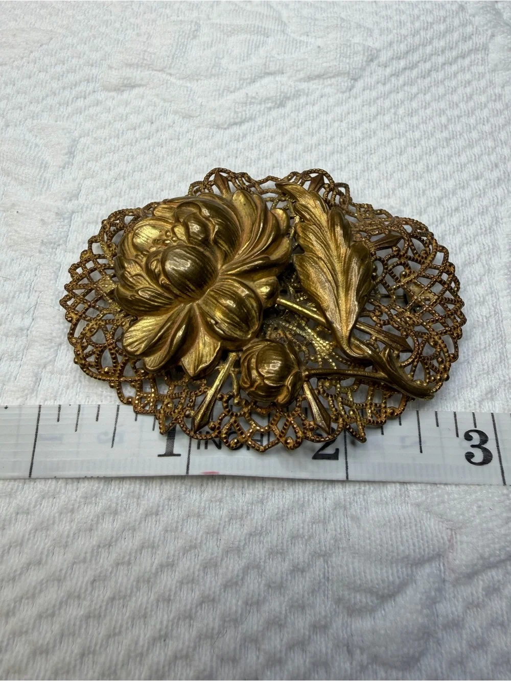 Vintage Gold-Tone Floral Filigree Brooch